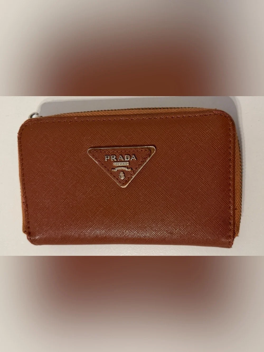 PRADA Saffiano Leather Zip Around Long Wallet in Brown